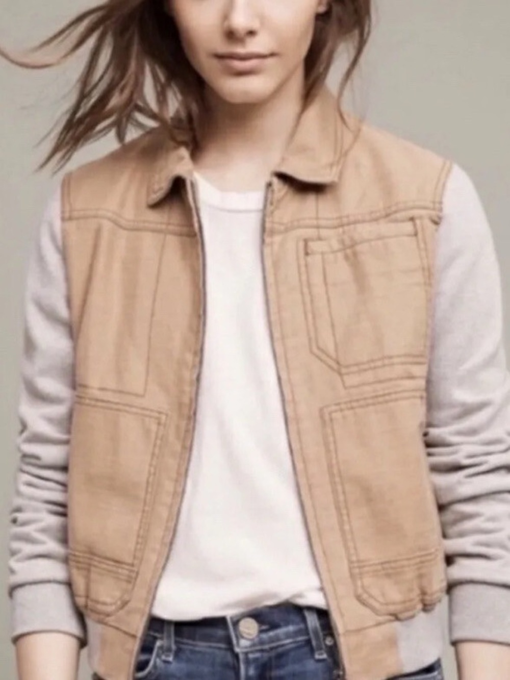 Anthropologie Hei Hei Excursion Tan and Light Gray Bomber Jacket Aritzia